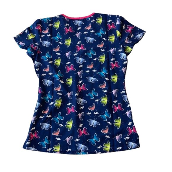 Med Couture Print V Neck Scrub Top XS Daisy Dance Blue 8564 NWT - Picture 6 of 6